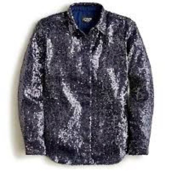 J Crew Collection Sequin Button Down Shirt Navy Size 14 - Picture 1 of 7